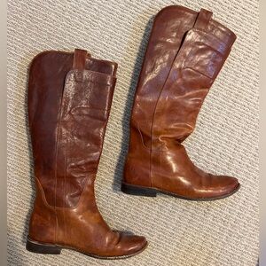 Vintage Frye Paige Tall Leather Pull On Riding Boots Cognac